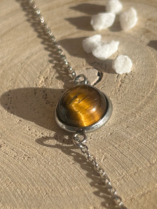 Séléna – Bracelet Œil de Tigre | Bracelet réglable | Pierre naturelle force & clarté | Bijou acier inoxydable fait main