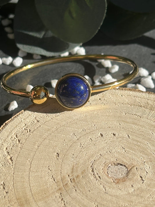 Lunae – Bracelet jonc Lapis-Lazuli | Pierre naturelle communication & confiance | Bijou acier inoxydable fait main