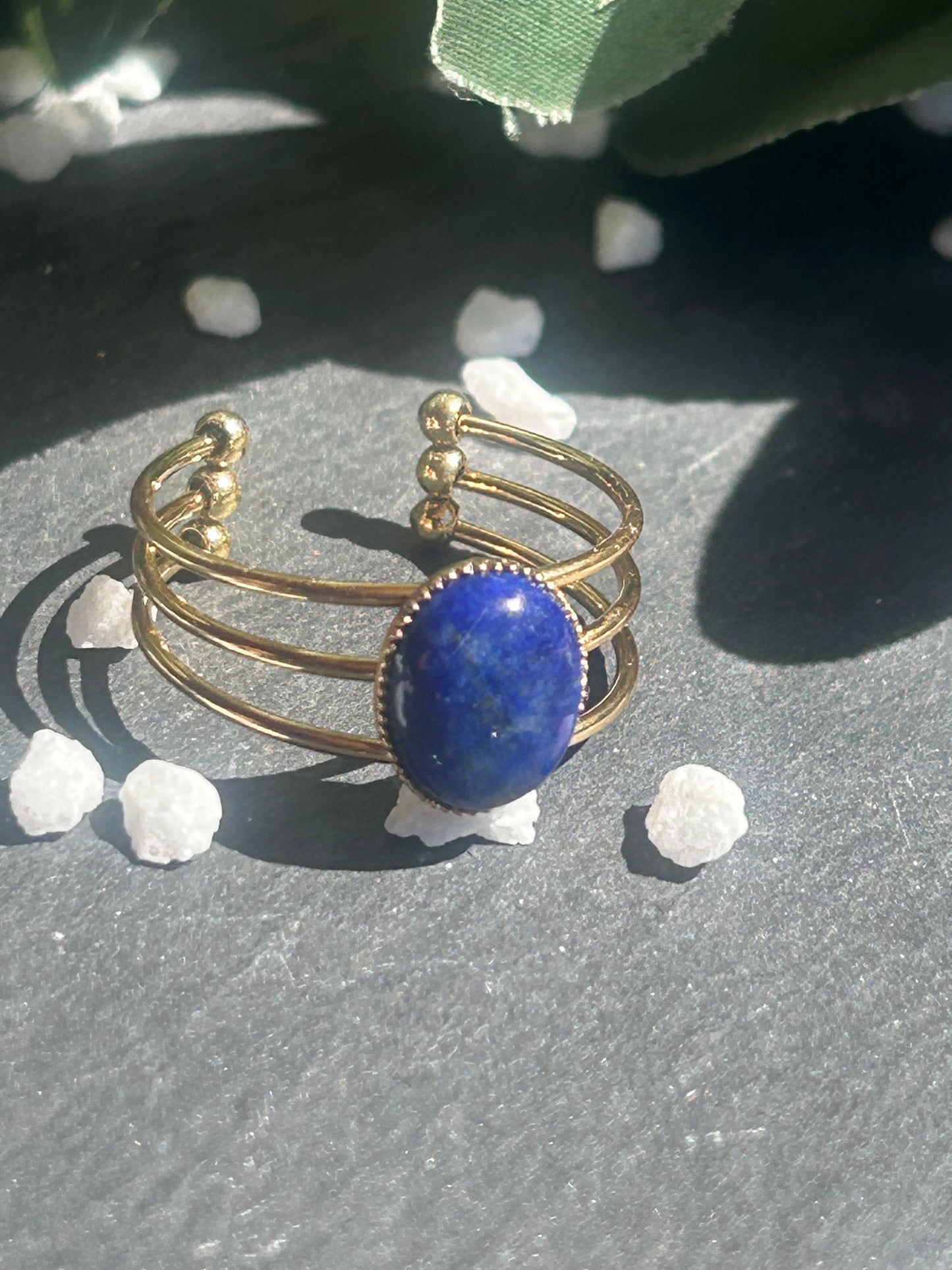 Trinæa – Bague Lapis-Lazuli | Bague réglable | Pierre naturelle communication & confiance | Bijou acier inoxydable fait main