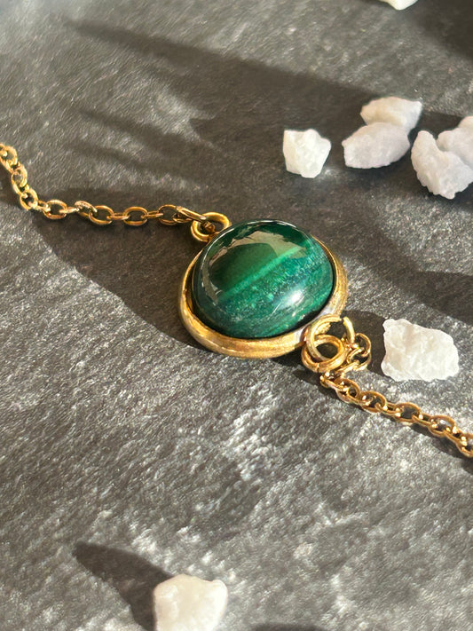 Séléna – Bracelet Malachite | Bracelet réglable | Pierre naturelle transformation | Bijou acier inoxydable fait main