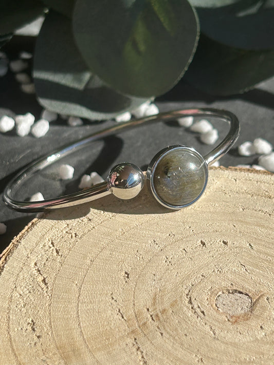 Lunae – Bracelet jonc Labradorite | Pierre naturelle protection & intuition | Bijou acier inoxydable fait main