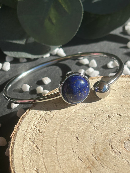 Lunae – Bracelet jonc Lapis-Lazuli | Pierre naturelle communication & confiance | Bijou acier inoxydable fait main
