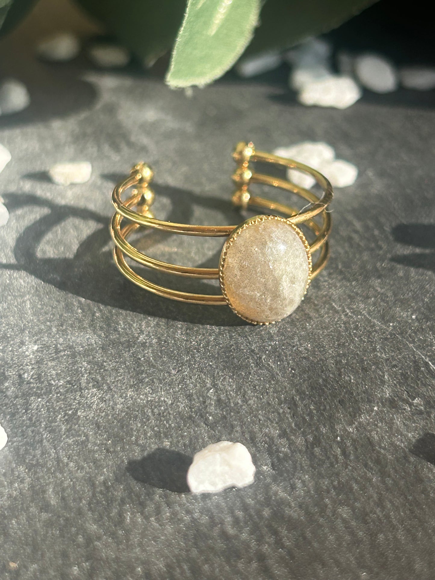 Trinæa – Bague Labradorite | Bague réglable | Pierre naturelle protection & intuition | Bijou acier inoxydable fait main