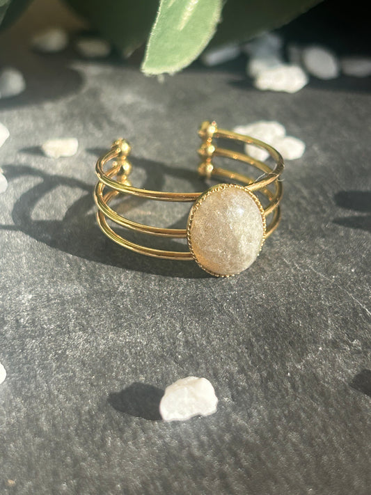 Trinæa – Bague Labradorite | Bague réglable | Pierre naturelle protection & intuition | Bijou acier inoxydable fait main