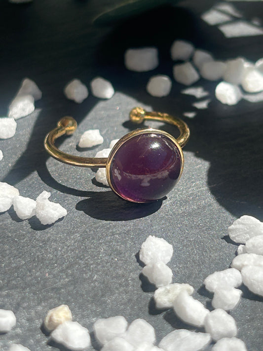 Séléna – Bague Améthyste | Bague réglable | Pierre naturelle sagesse & sérénité | Bijou acier inoxydable fait main