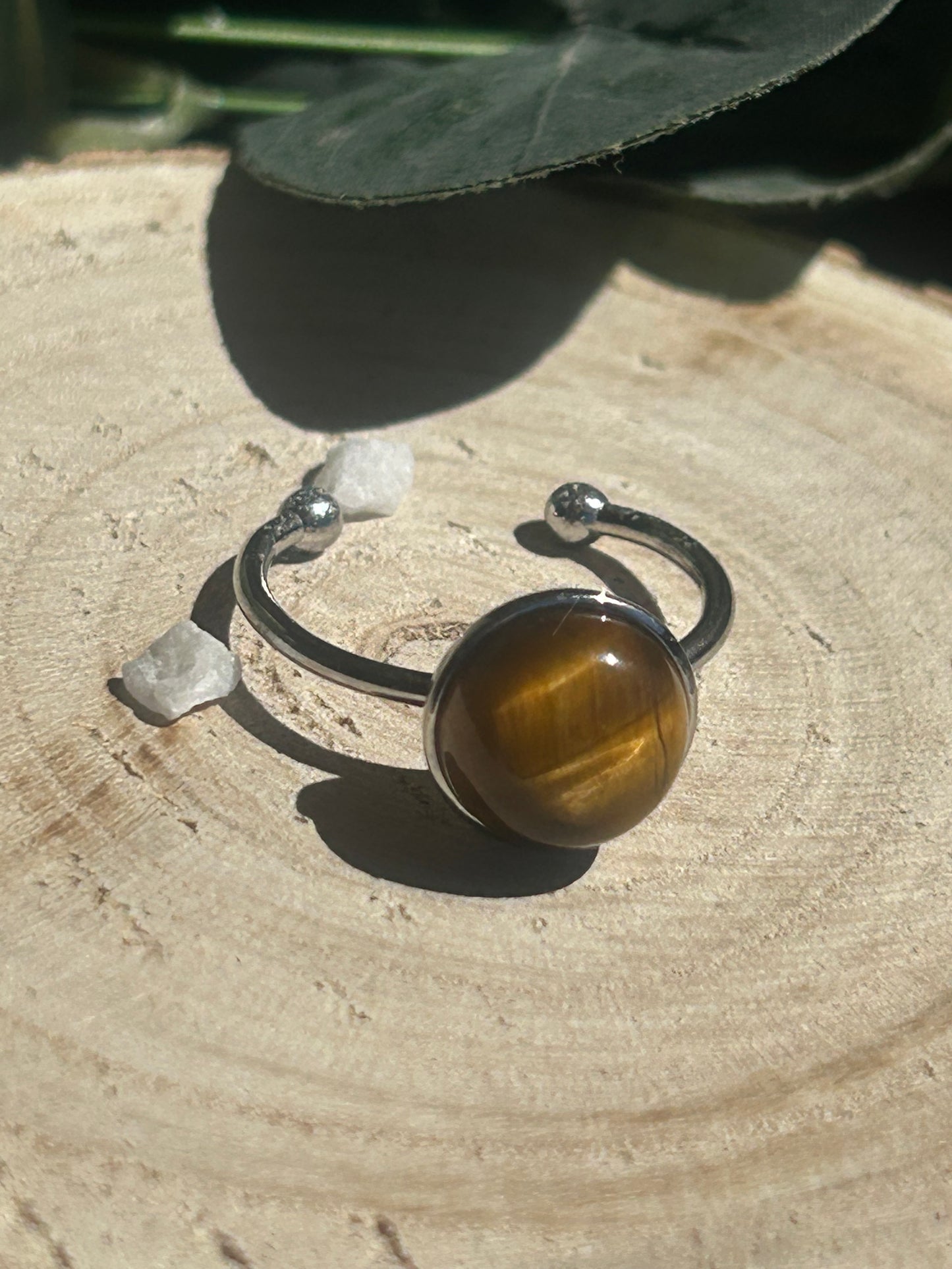 Séléna – Bague Œil de Tigre | Bague réglable | Pierre naturelle force & clarté | Bijou acier inoxydable fait main