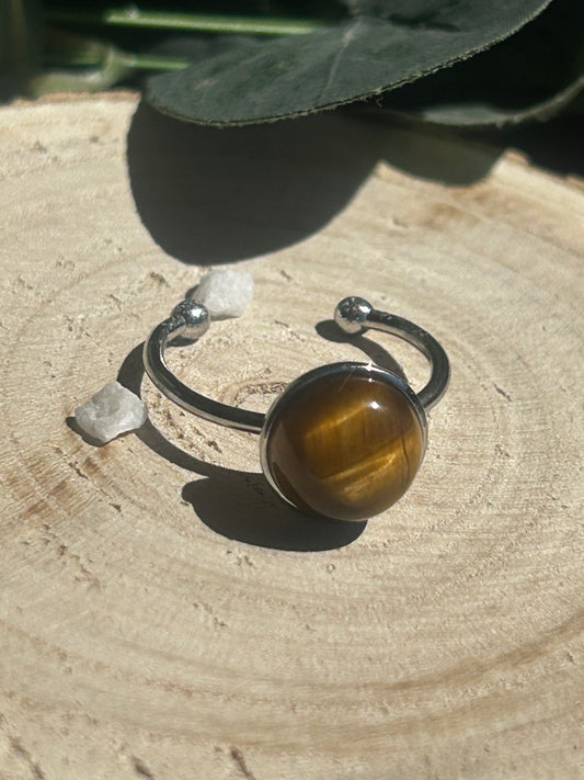 Séléna – Bague Œil de Tigre | Bague réglable | Pierre naturelle force & clarté | Bijou acier inoxydable fait main