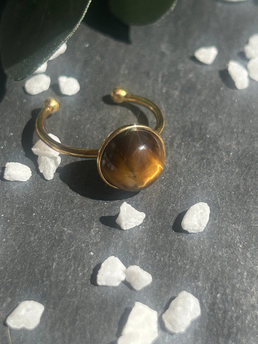Séléna – Bague Œil de Tigre | Bague réglable | Pierre naturelle force & clarté | Bijou acier inoxydable fait main