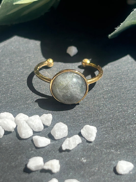 Séléna – Bague Labradorite | Bague réglable | Pierre naturelle protection & intuition | Bijou acier inoxydable fait main