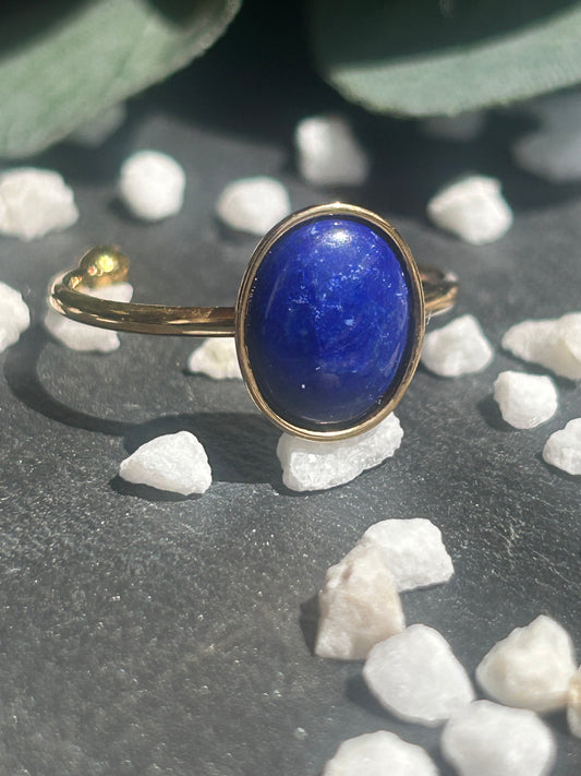Thémis – Bague Lapis-Lazuli | Bague réglable | Pierre naturelle communication & confiance | Bijou acier inoxydable fait main