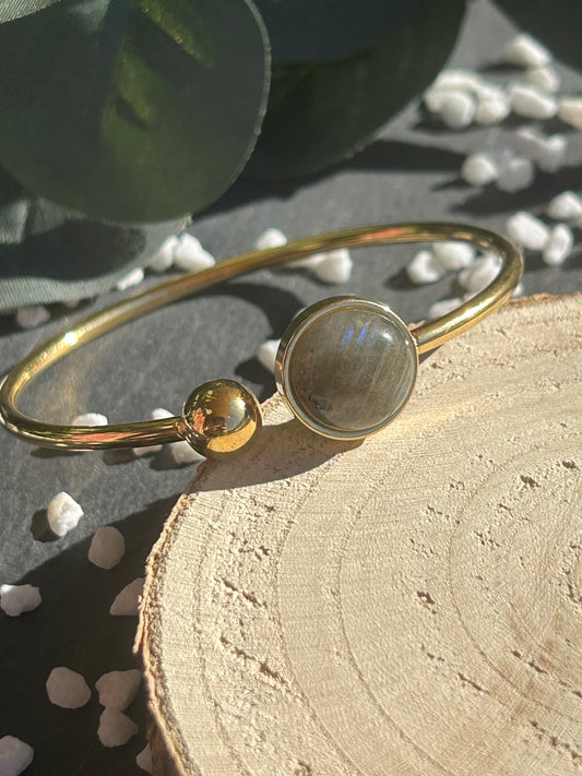 Lunae – Bracelet jonc Labradorite | Pierre naturelle protection & intuition | Bijou acier inoxydable fait main