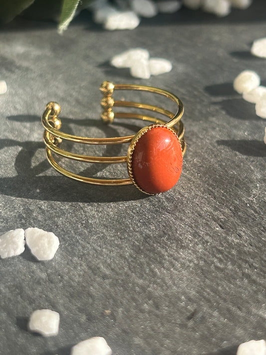 Trinæa – Bague Jaspe Rouge | Bague réglable | Pierre naturelle vitalité & ancrage | Bijou acier inoxydable fait main