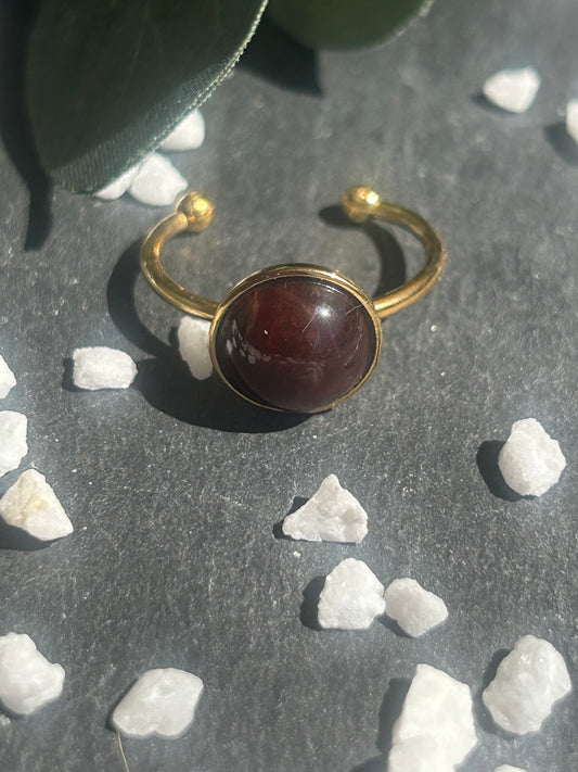 Séléna – Bague Œil de Taureau | Bague réglable | Pierre naturelle force & ancrage | Bijou acier inoxydable fait main