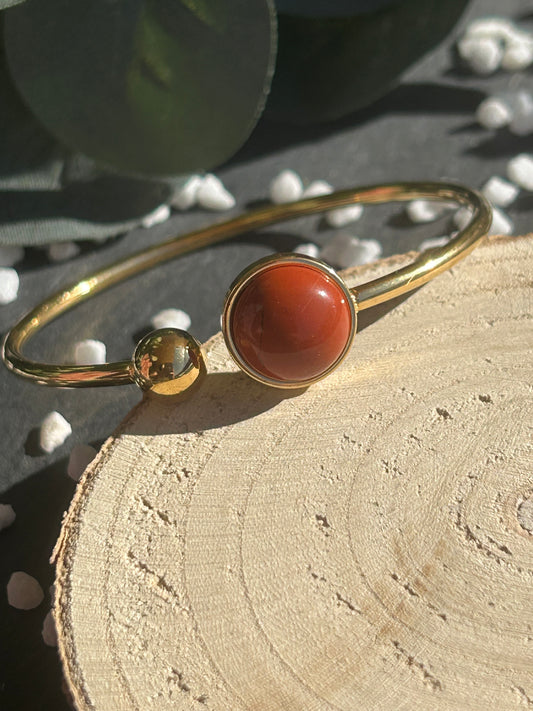 Lunae – Bracelet jonc Jaspe Rouge | Pierre naturelle vitalité & ancrage | Bijou acier inoxydable fait main