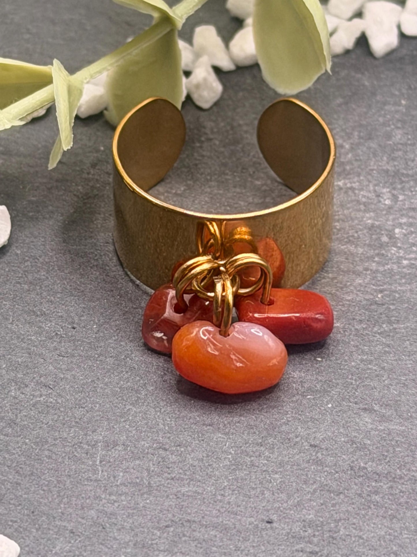 Équinoxe – Bague Cornaline | Bague réglable | Pierre naturelle chaleur & positivité | Bijou acier inoxydable fait main