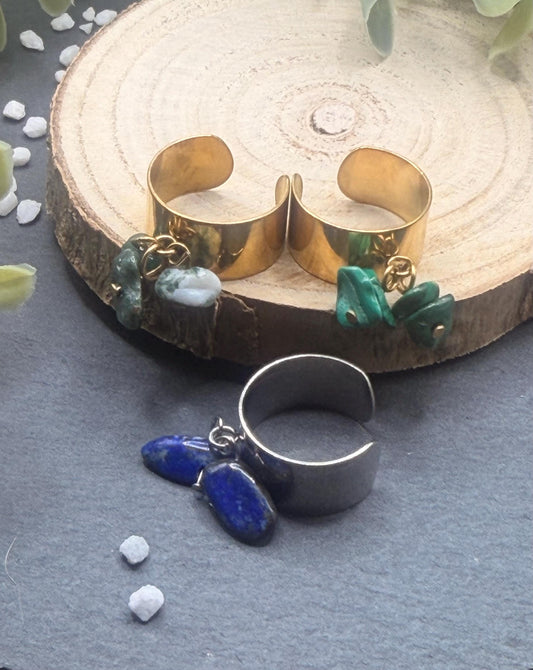 Équinoxe – Bague Lapis-lazuli | Bague réglable | Pierre naturelle communication & confiance | Bijou acier inoxydable fait main