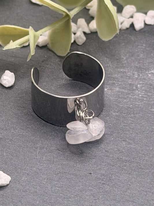Équinoxe – Bague Pierre de Lune | Bague réglable | Pierre naturelle féminité & intuition | Bijou acier inoxydable fait main