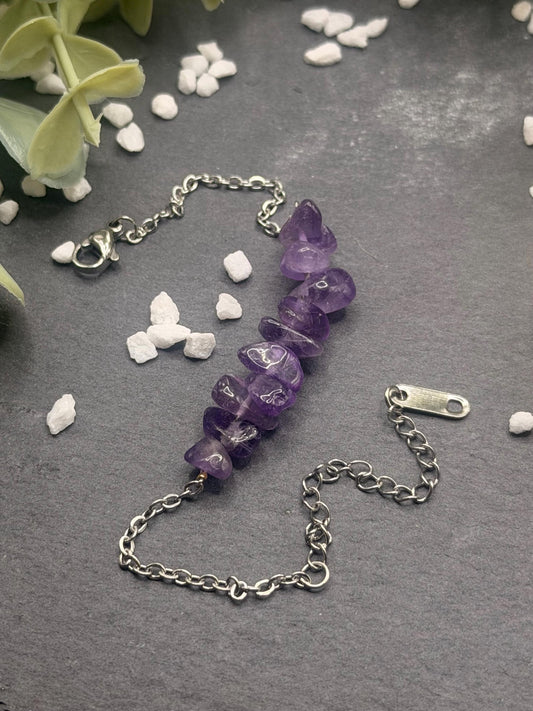 Équinoxe – Bracelet Améthyste | Bracelet réglable | Pierre naturelle sagesse & sérénité | Bijou acier inoxydable fait main