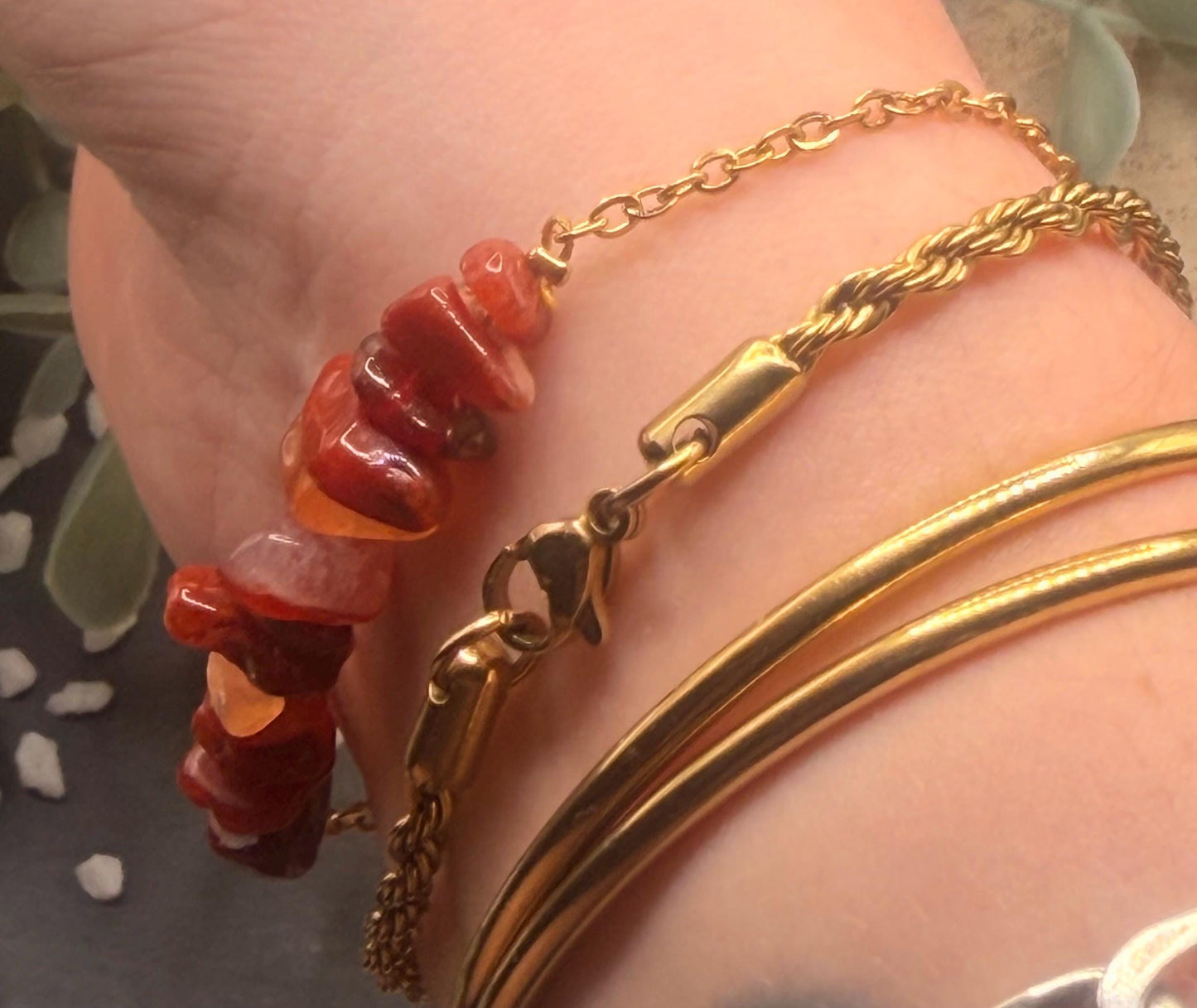 Équinoxe – Bracelet Cornaline | Bracelet réglable | Pierre naturelle chaleur & positivité | Bijou acier inoxydable fait main