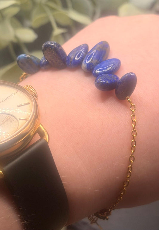 Équinoxe – Bracelet Lapis-lazuli | Bracelet réglable | Pierre naturelle communication & confiance | Bijou acier inoxydable fait main