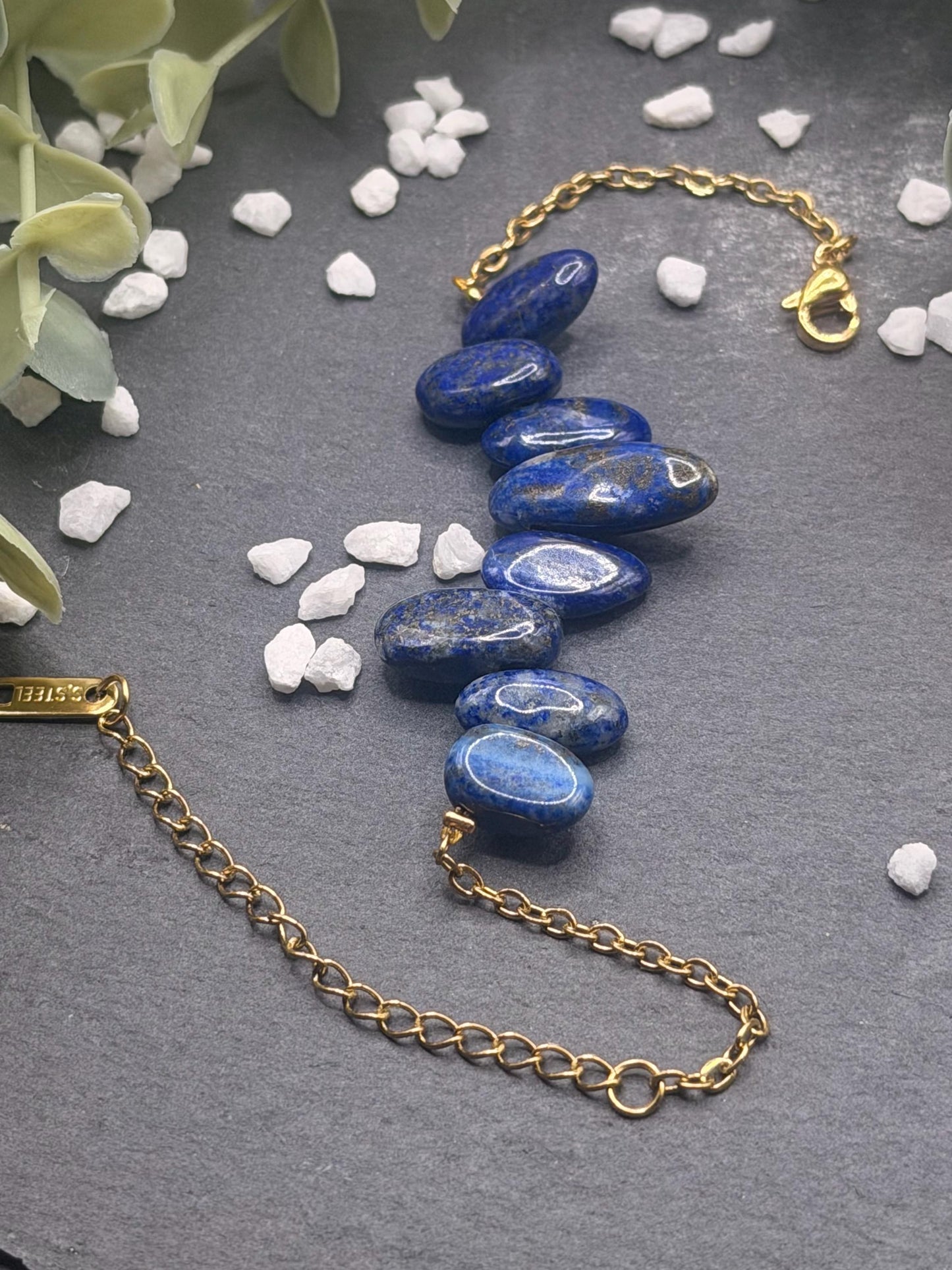 Équinoxe – Bracelet Lapis-lazuli | Bracelet réglable | Pierre naturelle communication & confiance | Bijou acier inoxydable fait main