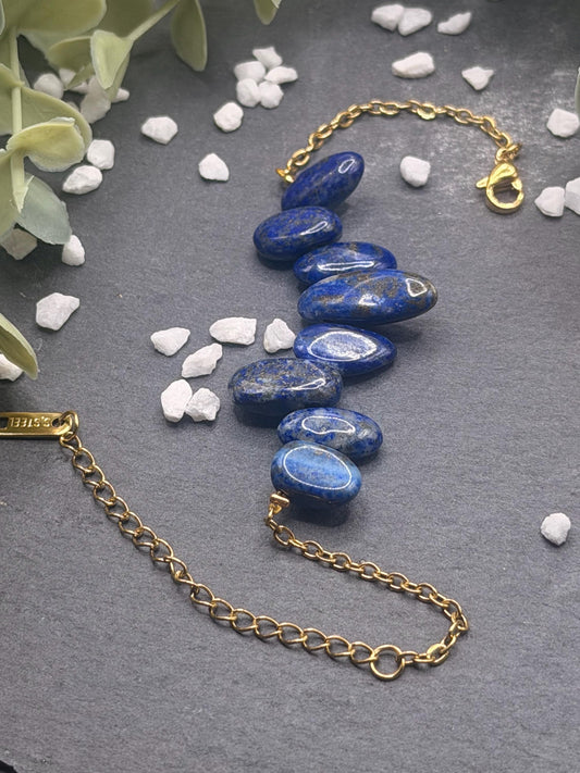 Équinoxe – Bracelet Lapis-lazuli | Bracelet réglable | Pierre naturelle communication & confiance | Bijou acier inoxydable fait main