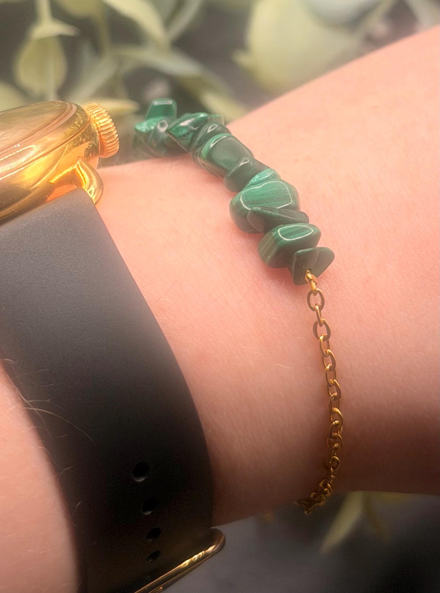 Équinoxe – Bracelet Malachite | Bracelet réglable | Pierre naturelle transformation | Bijou acier inoxydable fait main