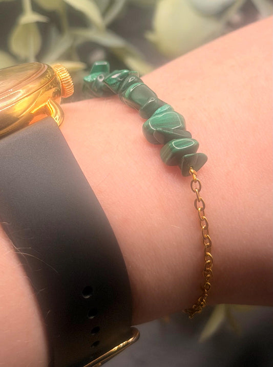 Équinoxe – Bracelet Malachite | Bracelet réglable | Pierre naturelle transformation | Bijou acier inoxydable fait main