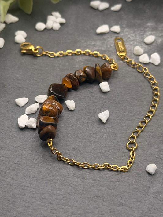 Équinoxe – Bracelet Œil de Tigre | Bracelet réglable | Pierre naturelle force & clarté | Bijou acier inoxydable fait main