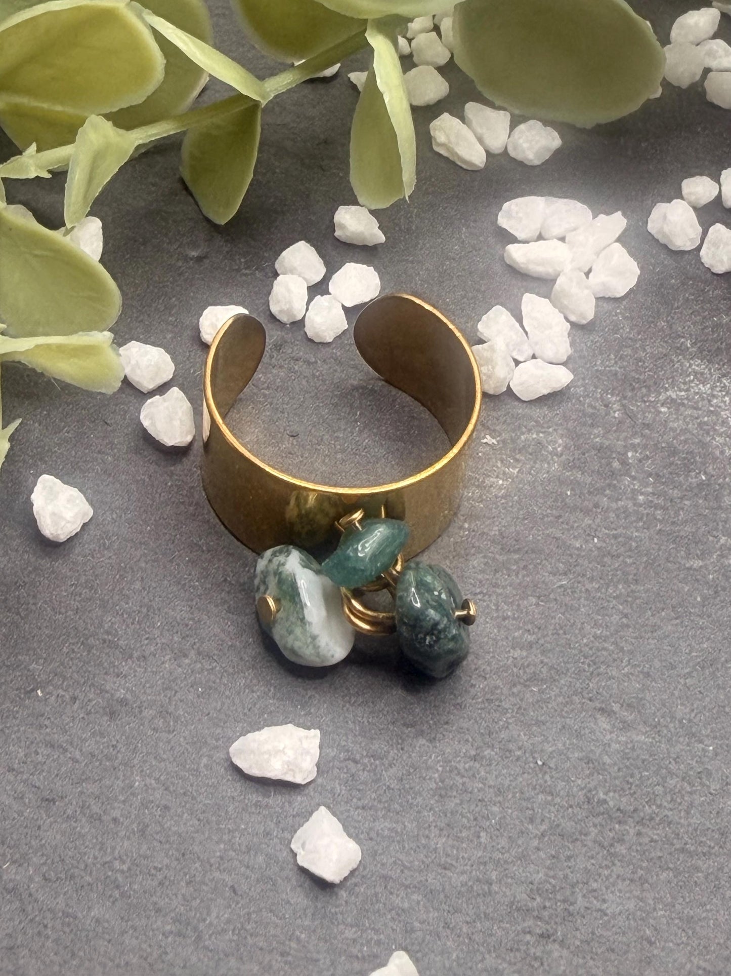 Équinoxe – Bague Agate Mousse | Bague réglable | Pierre naturelle équilibre & renouveau | Bijou acier inoxydable fait main