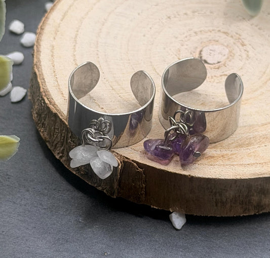 Équinoxe – Bague Améthyste | Bague réglable | Pierre naturelle sagesse & sérénité | Bijou acier inoxydable fait main