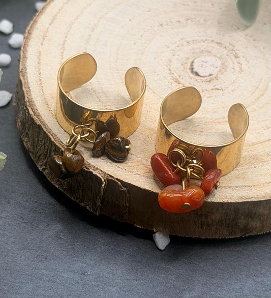 Équinoxe – Bague Cornaline | Bague réglable | Pierre naturelle chaleur & positivité | Bijou acier inoxydable fait main