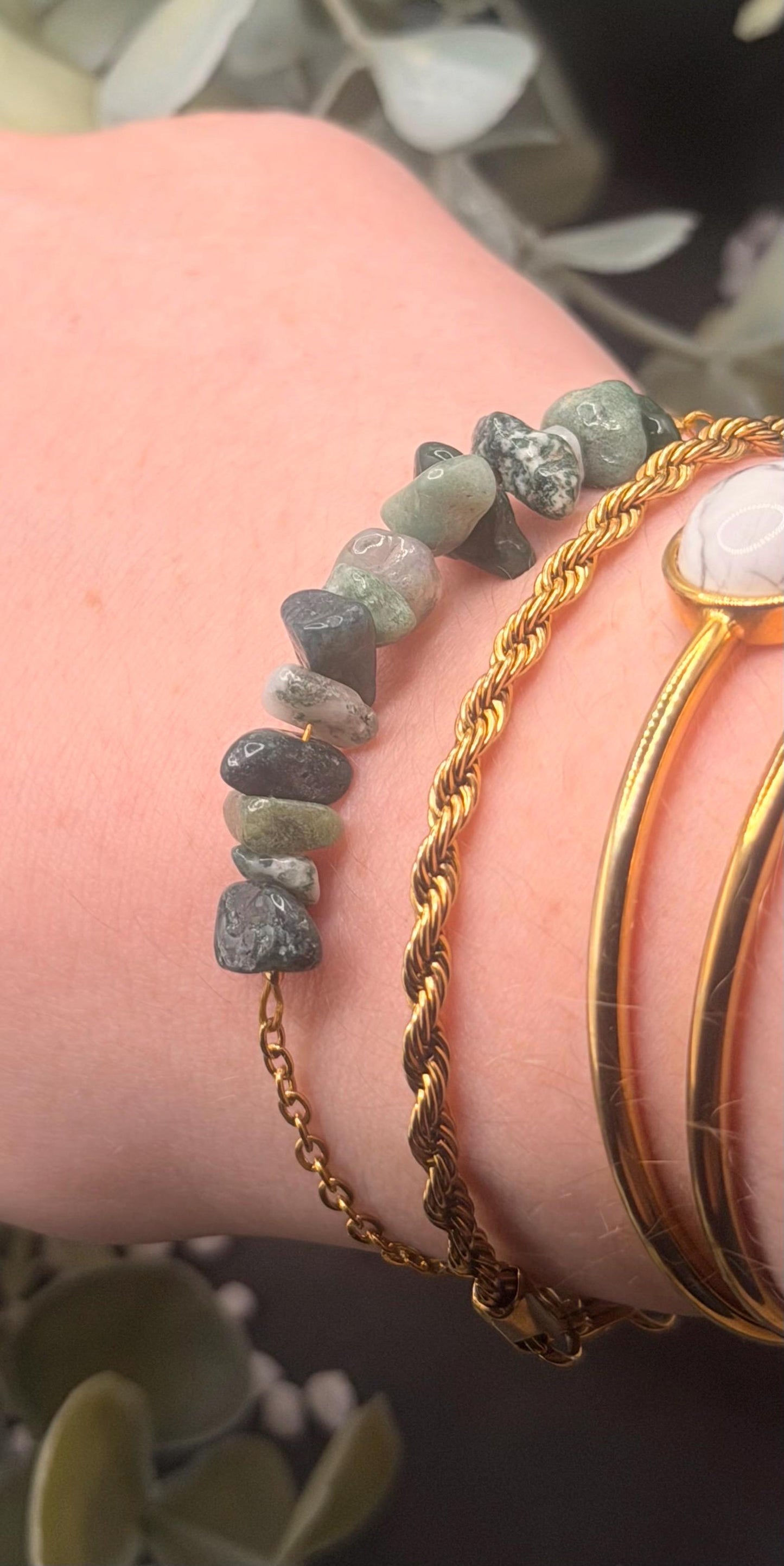Équinoxe – Bracelet Agate Mousse | Bracelet réglable | Pierre naturelle équilibre & renouveau | Bijou acier inoxydable fait main