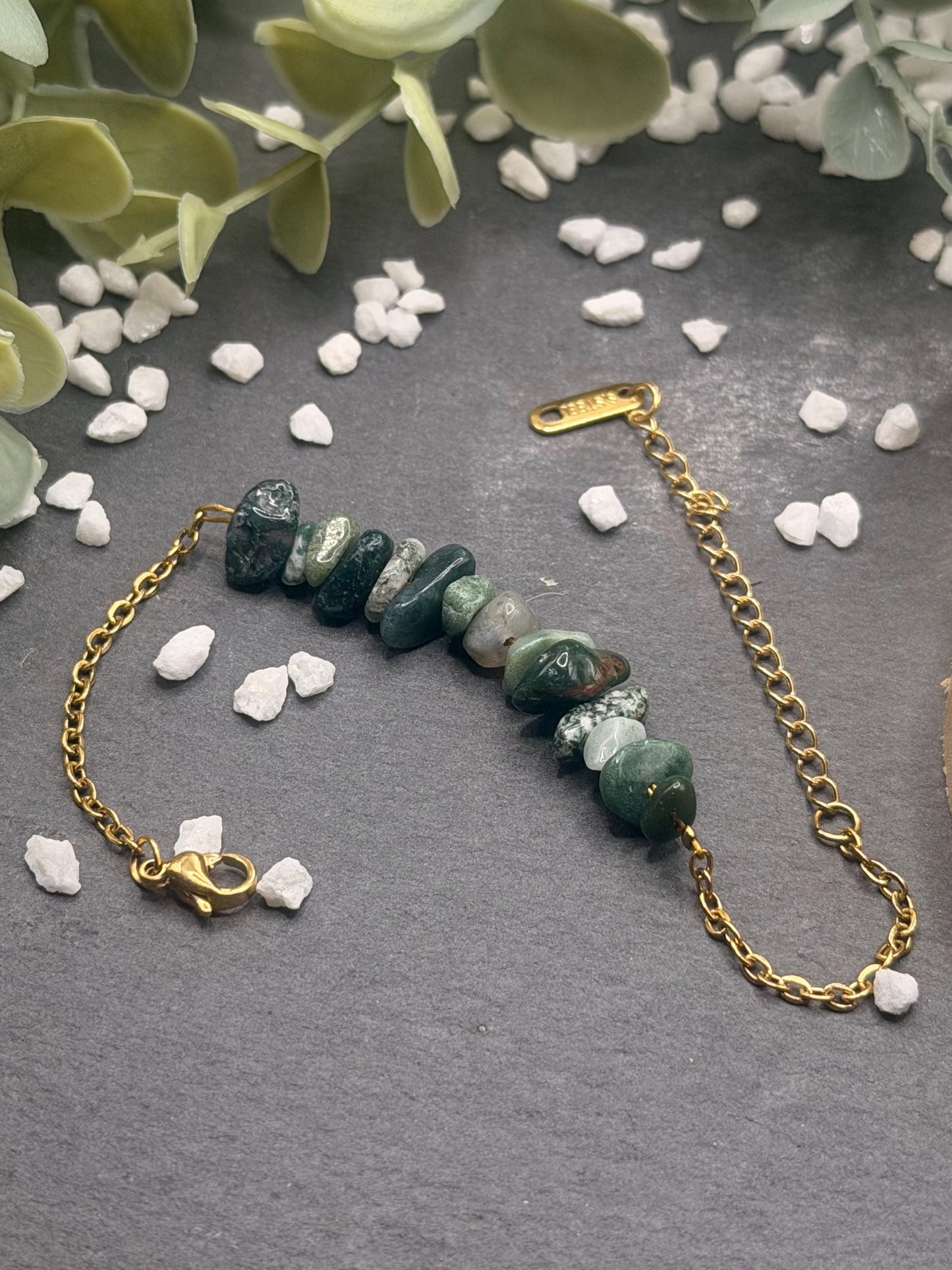 Équinoxe – Bracelet Agate Mousse | Bracelet réglable | Pierre naturelle équilibre & renouveau | Bijou acier inoxydable fait main