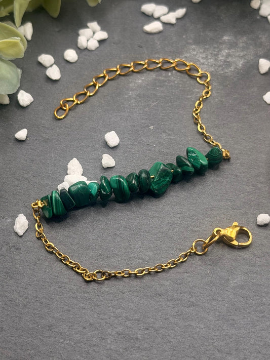 Équinoxe – Bracelet Malachite | Bracelet réglable | Pierre naturelle transformation | Bijou acier inoxydable fait main