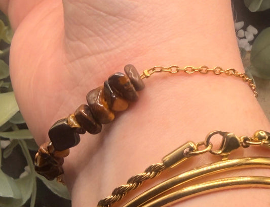 Équinoxe – Bracelet Œil de Tigre | Bracelet réglable | Pierre naturelle force & clarté | Bijou acier inoxydable fait main