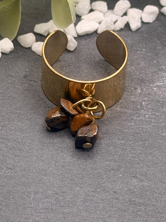 Équinoxe – Bague Œil de Tigre | Bague réglable | Pierre naturelle force & clarté | Bijou acier inoxydable fait main
