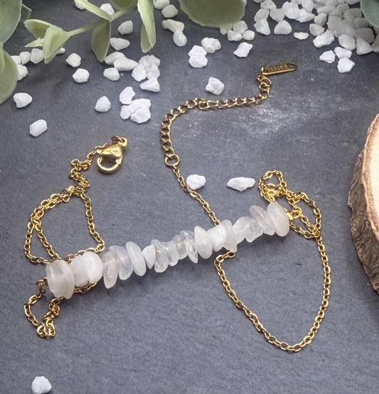 Équinoxe – Collier Pierre de Lune | Collier réglable | Pierre naturelle féminité & intuition | Bijou acier inoxydable fait main