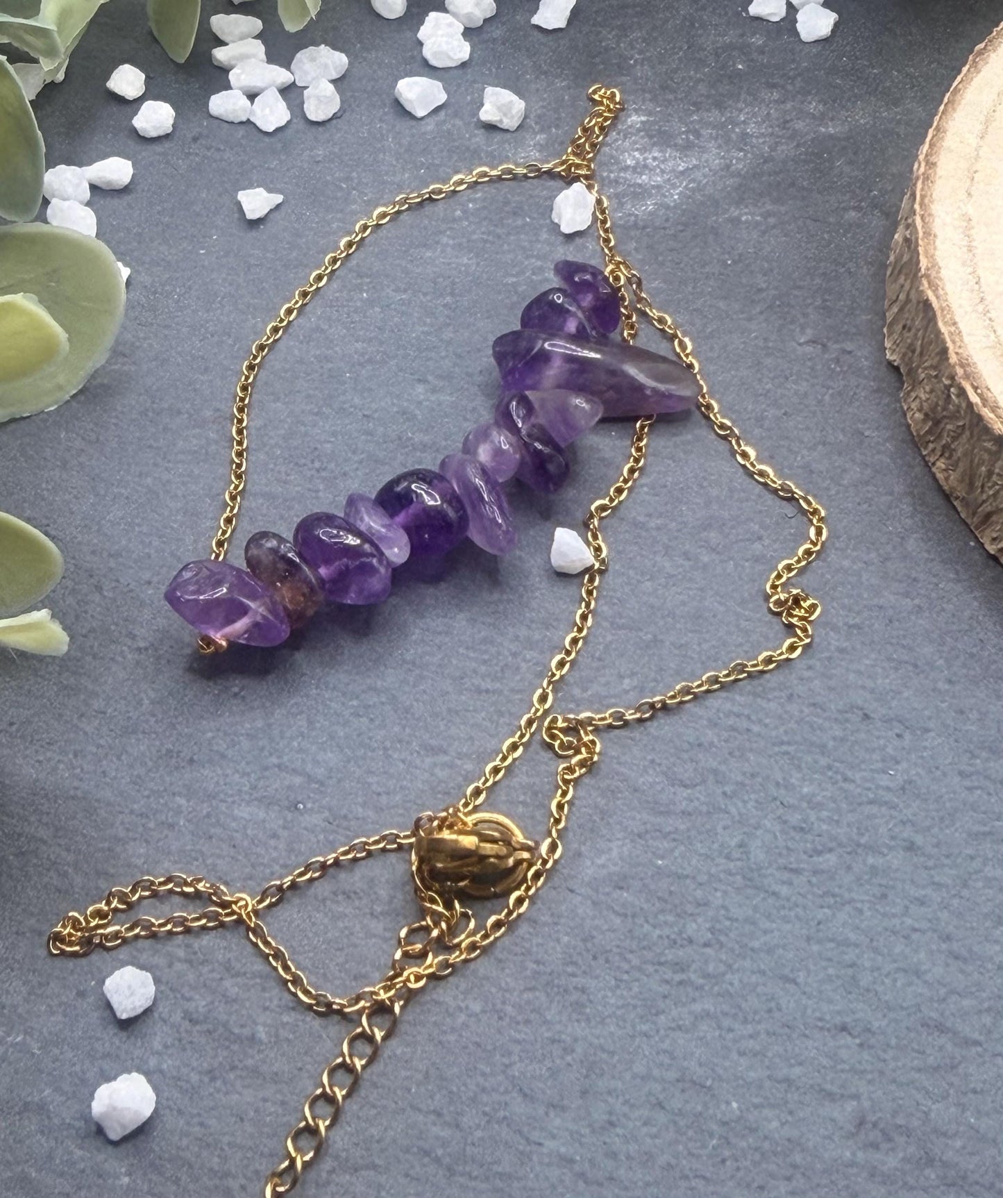 Équinoxe – Collier Améthyste | Collier réglable | Pierre naturelle sagesse & sérénité | Bijou acier inoxydable fait main