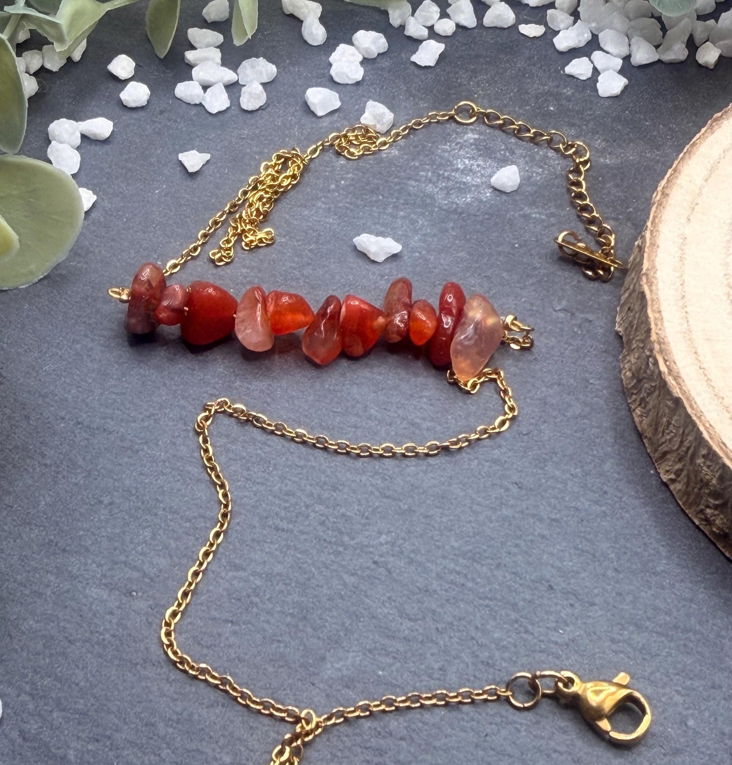 Équinoxe – Collier Cornaline | Collier réglable | Pierre naturelle chaleur & positivité | Bijou acier inoxydable fait main