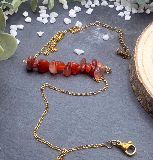 Équinoxe – Collier Cornaline | Collier réglable | Pierre naturelle chaleur & positivité | Bijou acier inoxydable fait main