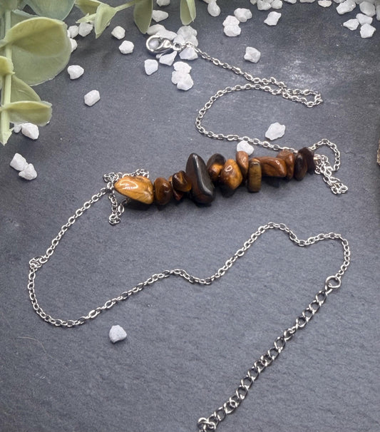 Équinoxe – Collier Œil de Tigre | Collier réglable | Pierre naturelle force & clarté | Bijou acier inoxydable fait main